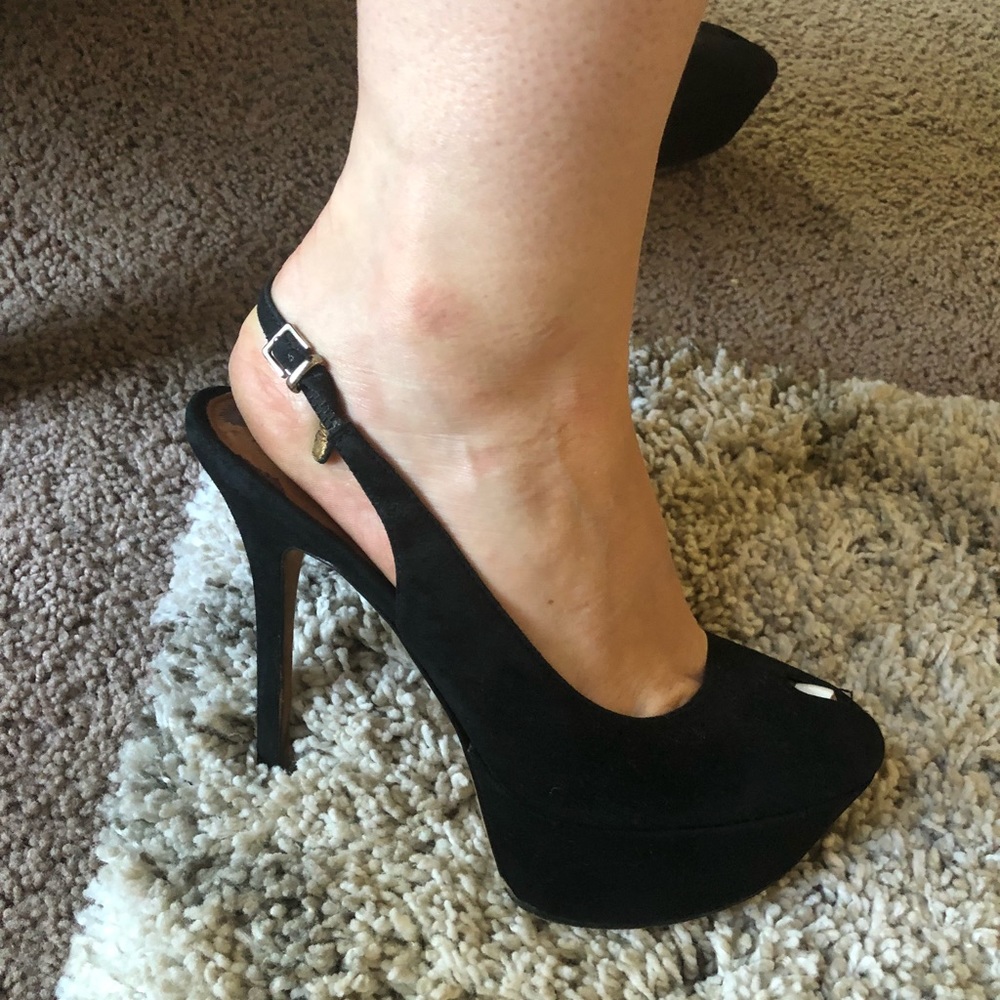 Sam Edelman Black suede slingback platform heels 7
